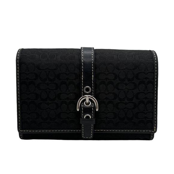 COACH y2k Black Signature Canvas Hampton Buckle Compact Wallet - Picture 1 of 12